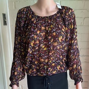 Anthropologie NWT size XXSP petite floral boho peasant blouse with tie